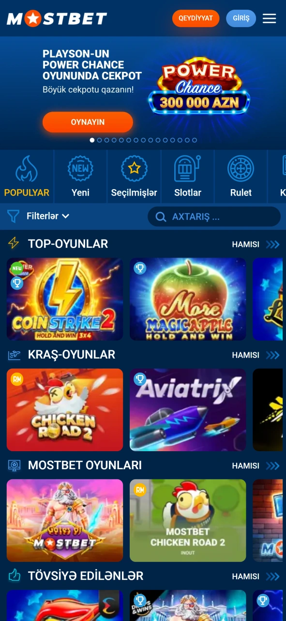 Mostbet-də bir çox fərqli kazino oyunu oynayın.