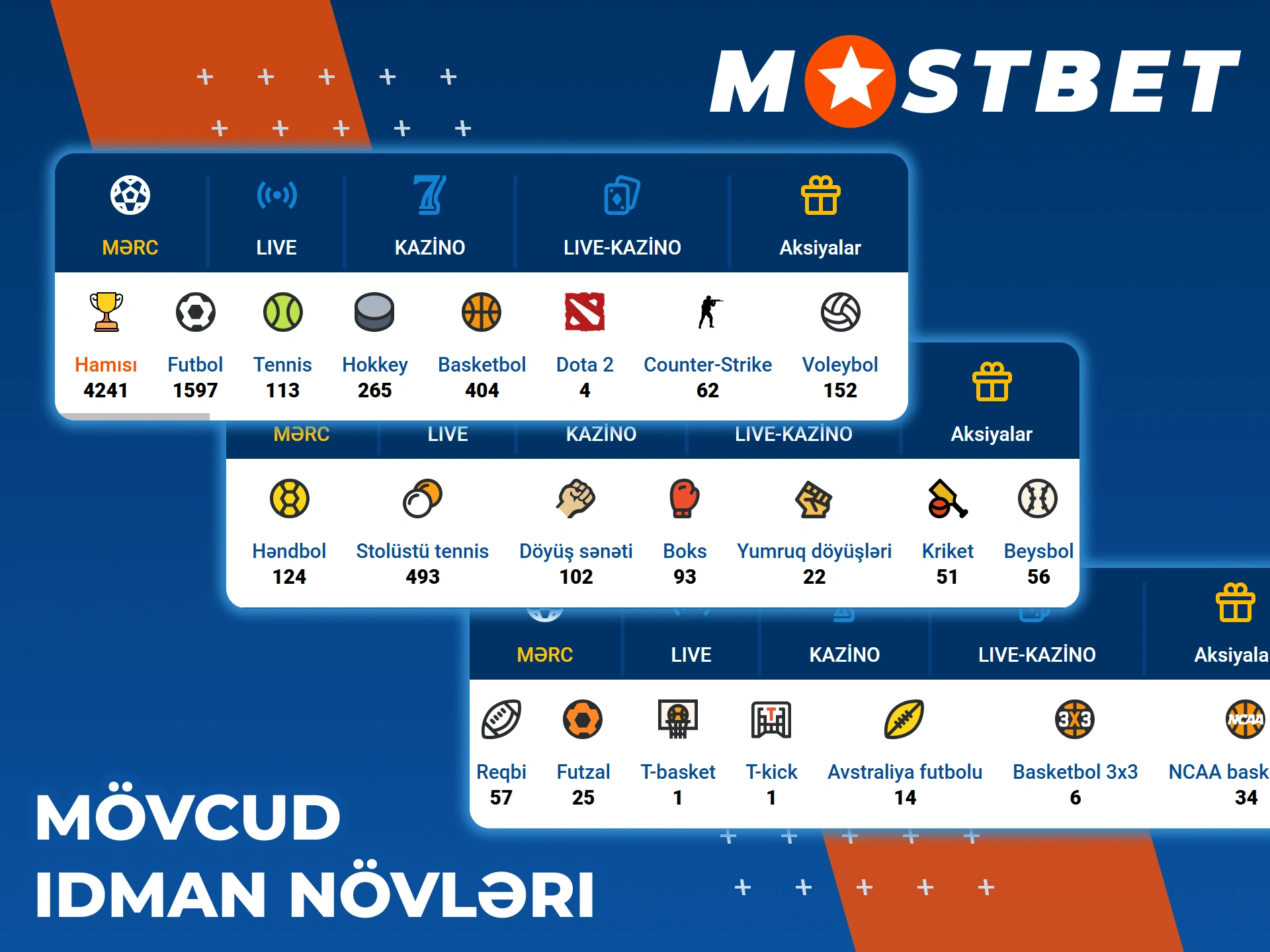 Mostbet idman kitabçasında bir çox müxtəlif idman turnirlərinə mərc edin.