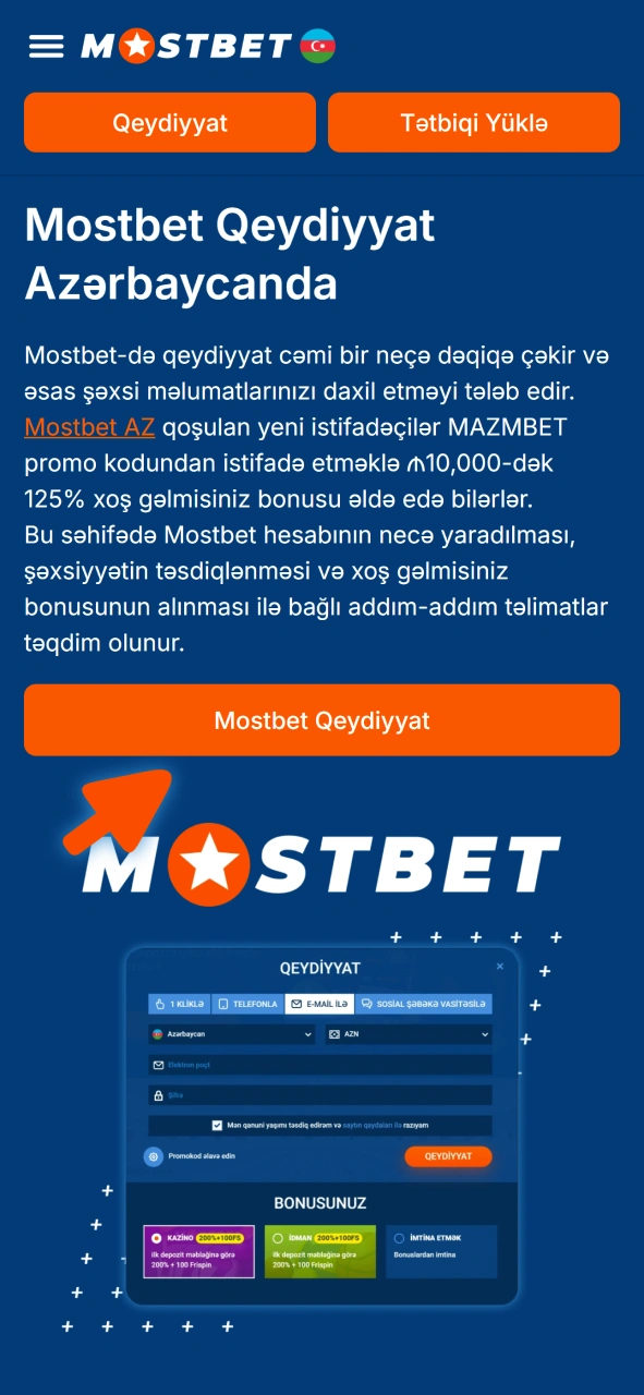 Hesab yaratmaq üçün Mostbet menyusunda qeydiyyat düyməsini tapın.